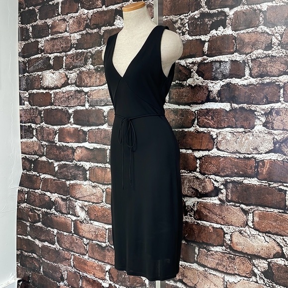 Michel Stephen Paris Dress Vintage Black V-neck Tie Front Large - Picture 7 of 15